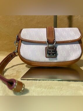 Dooney & Bourke Light Pink Canvas Wristlet with Brown Leather Trim